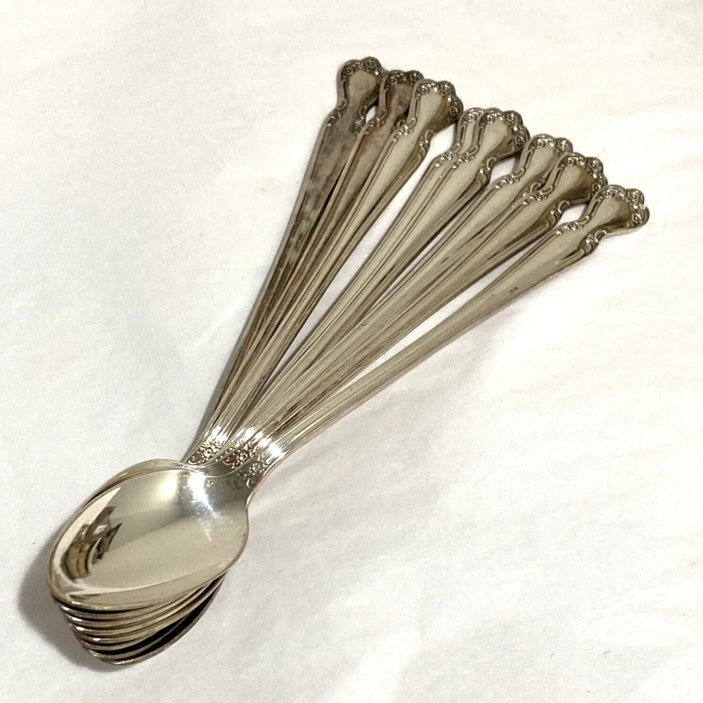 Silver iced tea spoons (8) Rogers Daybreak pattern vintage 1952 classic flatware